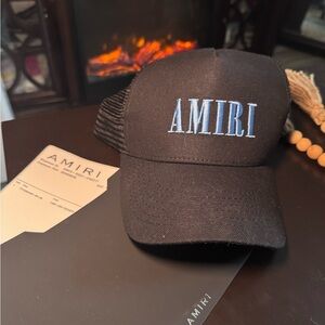 AMIRI Black and Blue Logo Trucker Hat